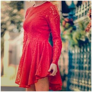 H&M red lace long sleeve dress